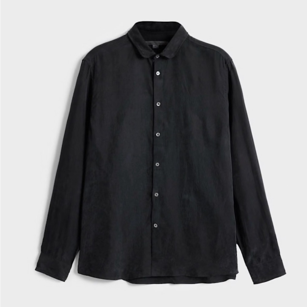 John Varvatos Shirt | Black Long-Sleeve Button-Up Shirt - Linen